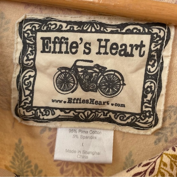 Effie’s Heart Cowl Neck Pima Cotton Tunic Pockets Leaf Pattern Long Shirt Retro - Picture 6 of 14